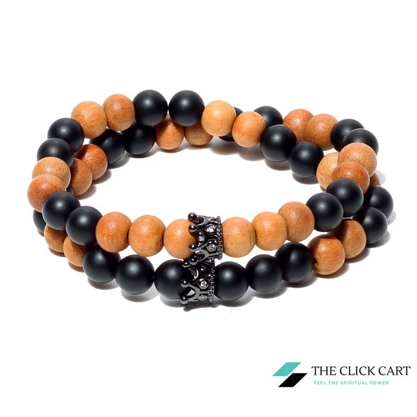 TCC™ Natural Sandalwood(Chandan) & Matt Agate Stone Crown Bracelet